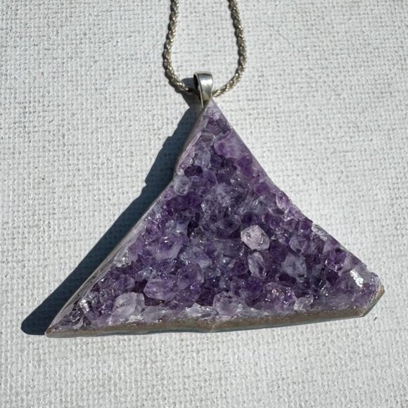 Amethyst Druzy Crystal Pendant Necklace Sterling Silver Chain - New Old Stock - Picture 2 of 8